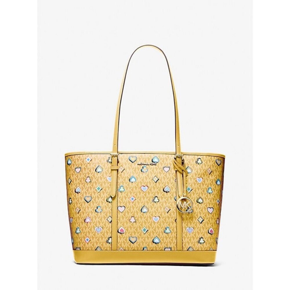 Michael Kors Outlet Jet Set Large Printed Signature Logo HONEY Tote Bag